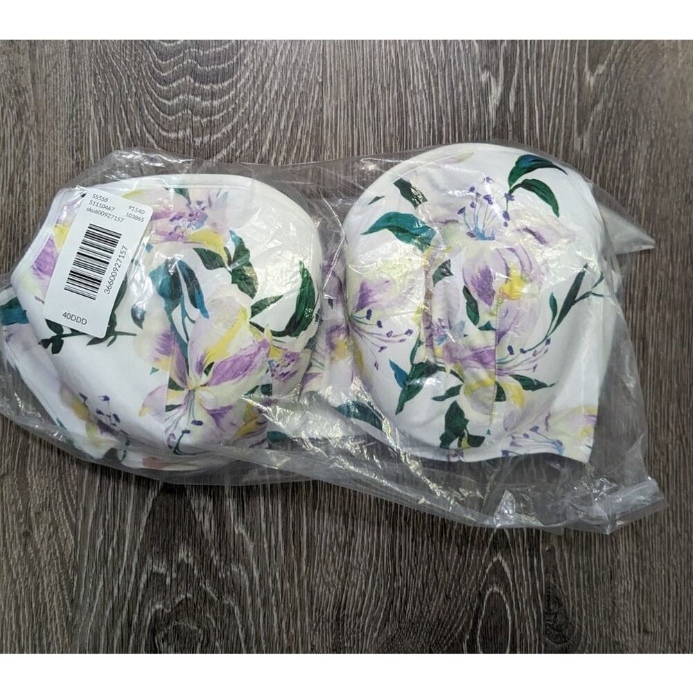NWT Cacique Lightly Lined Balconette Bra White/Floral Size 40DDD